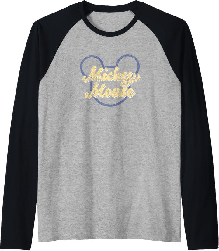 Disney Mickey Yellow Script Mouse Ears Outline Raglan