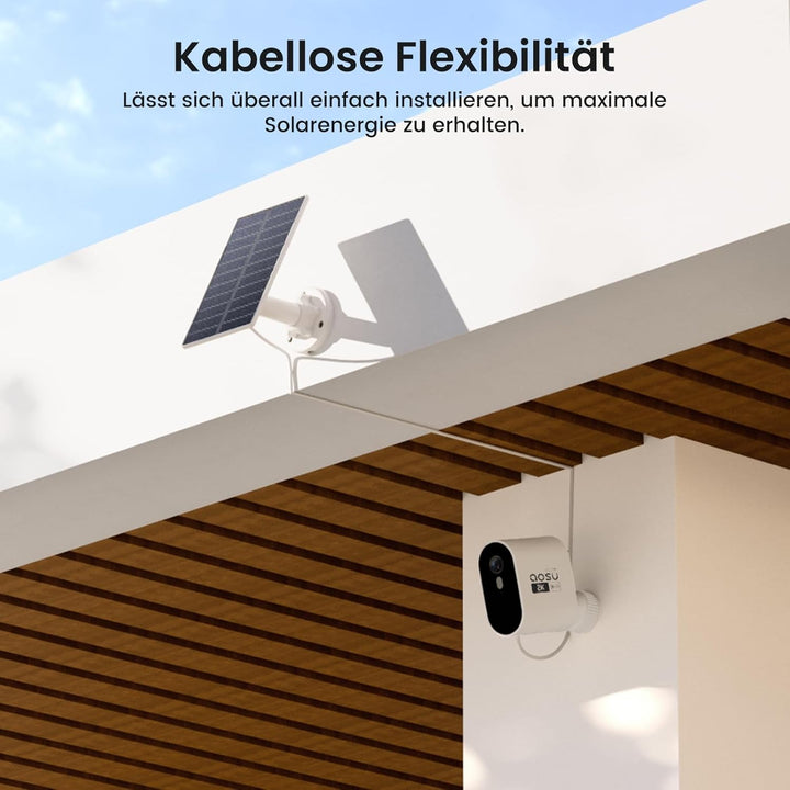 AOSU 2K Überwachungskamera Aussen Solar, Überwachungskamera Solar mit 32G Lokale Aufzeichnung, ohne