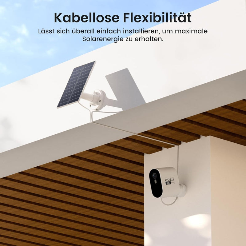 AOSU 2K Überwachungskamera Aussen Solar, Überwachungskamera Solar mit 32G Lokale Aufzeichnung, ohne