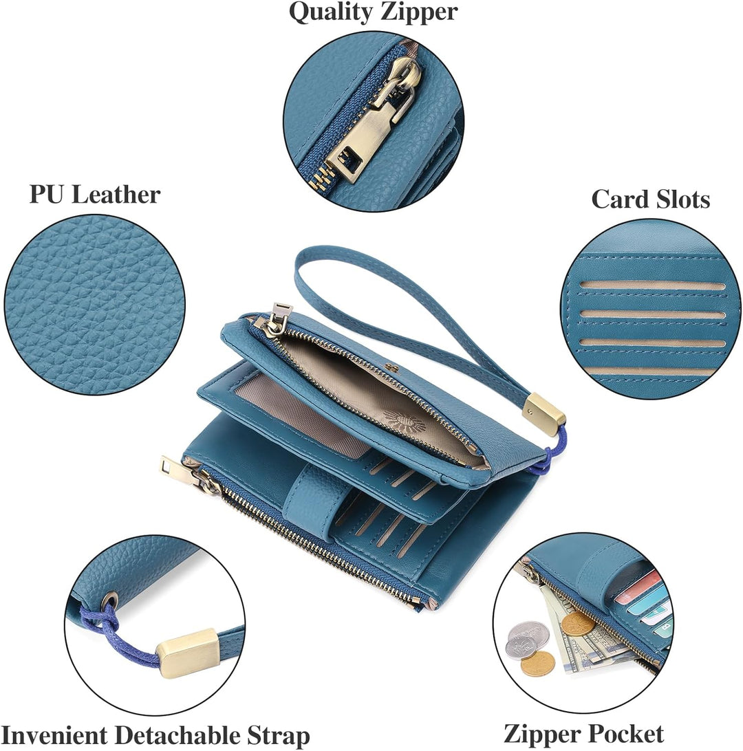SENDEFN Geldbörsen für Damen Mittelgrosse, Dreifach Faltbare Portemonnaie Damen aus Leder, RFID-bloc