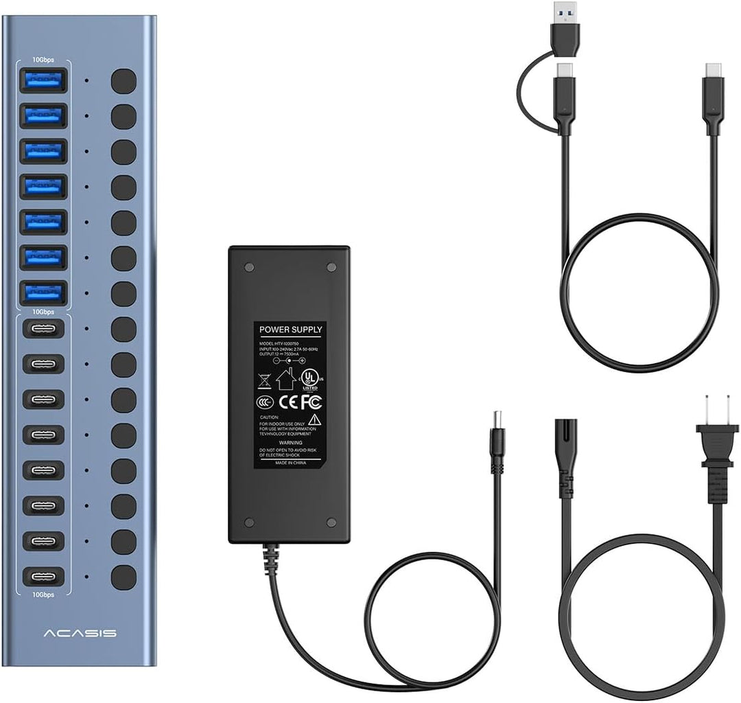 ACASIS USB-3.2-Hub mit 16 Anschlüssen (8 USB-A 3.2-Anschlüsse + 8 USB-C-3.2-Anschlüsse), Aluminium-U