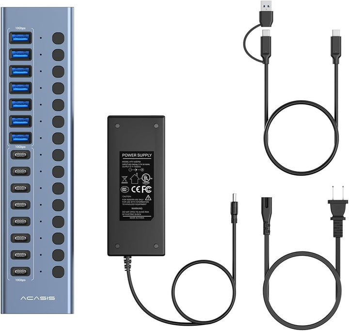ACASIS USB-3.2-Hub mit 16 Anschlüssen (8 USB-A 3.2-Anschlüsse + 8 USB-C-3.2-Anschlüsse), Aluminium-U