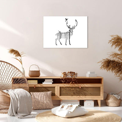 Bilder auf Leinwand Hirsch Herbst Wald Illustration Leinwandbild 70x50cm Wandbilder Dekoration Wohnz