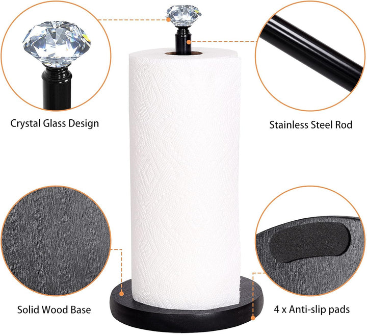 Schwarz Küchenrollenhalter Stehend, OBODING, Küchenpapierhalter mit Gewichteter Holzbasis für Standa