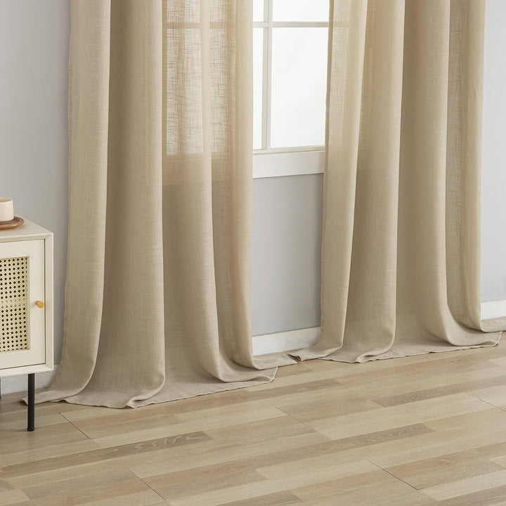 VOILYBIRD Natürliche Leinenstruktur Vorhänge mit Ösen Leinen Gardinen für Fenster Wohnzimmer (Khaki,