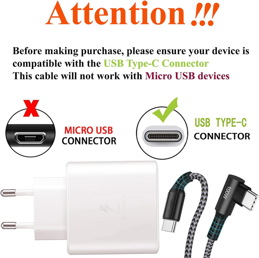 45W USB C Schnellladegerät Super Fast Netzteil Ladegerät mit (2m, 100W) Type C Nylon Kabel für Samsu
