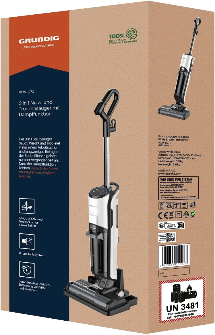 Grundig AquaFlex AF 5000 VCW 6270 3-in-1 Nass- und Trockensauger: saugt & wischt & trocknet in nur e