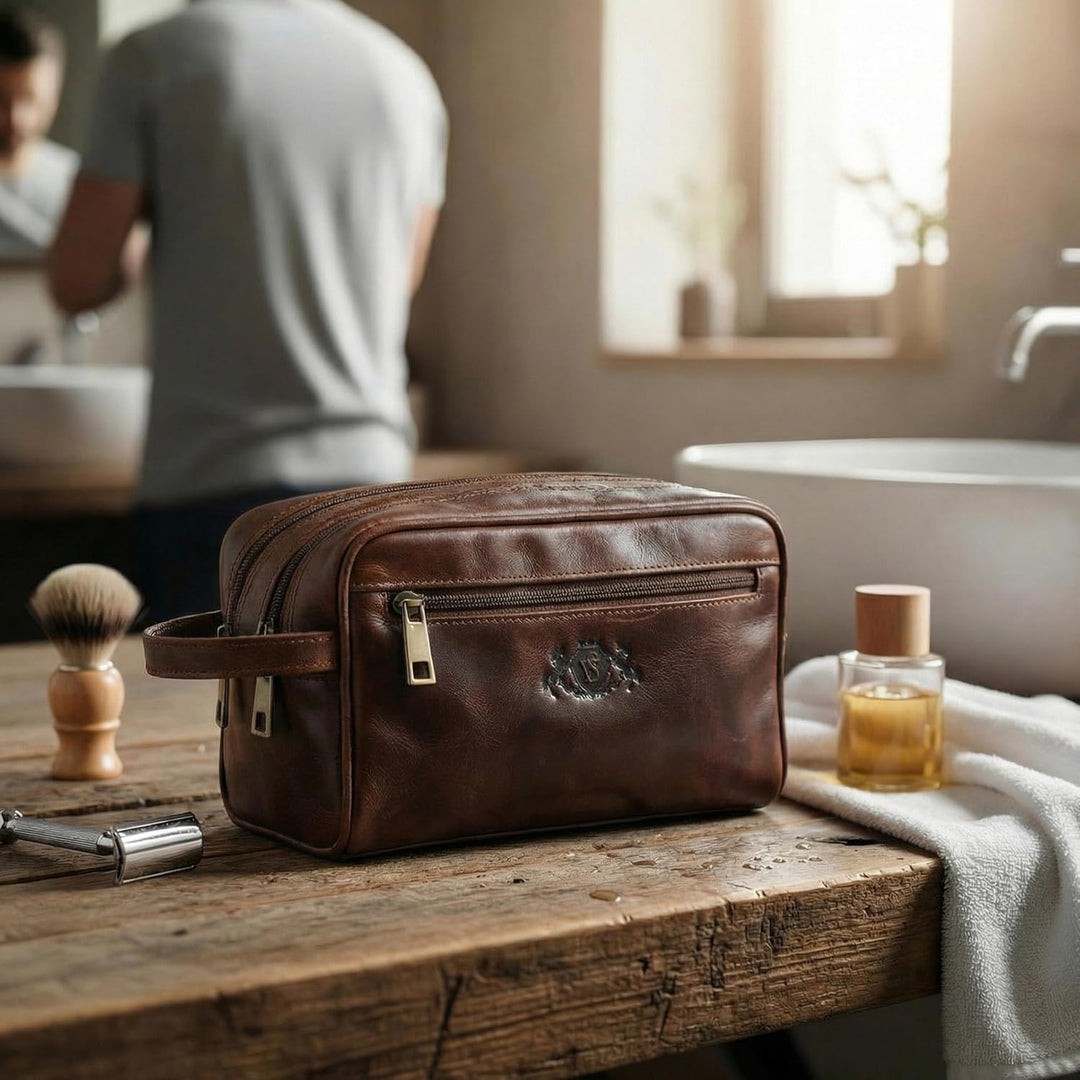 SID & VAIN Kulturtasche Herren GATWICK aus Premium Leder I Waschtasche gross für Herren und Damen I