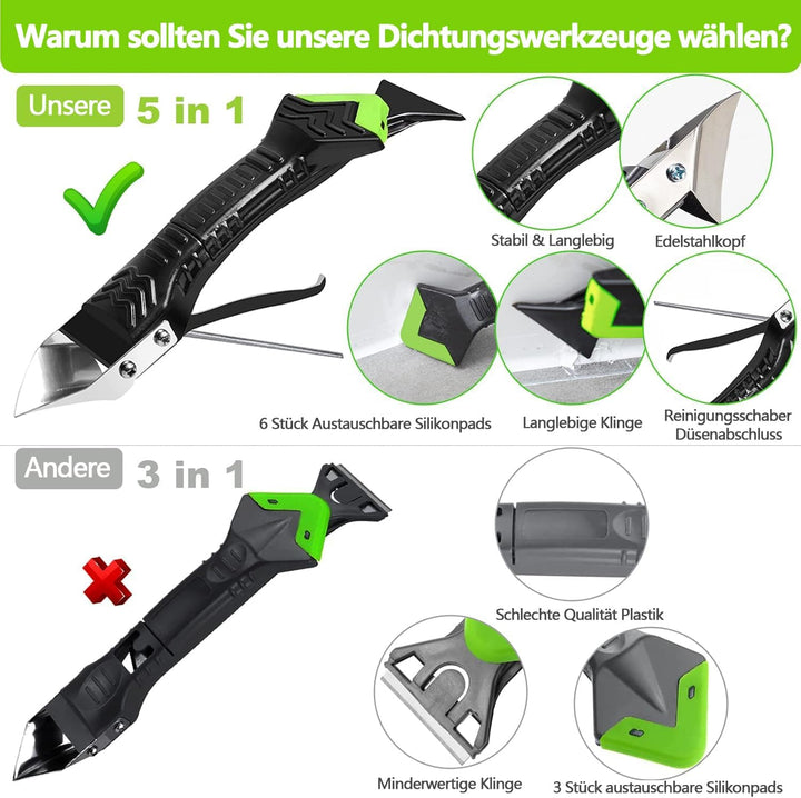 Silikonentferner, Silikon Abzieher Werkzeug Set 5 in 1 Fugenkratzer 6 Auswechselbar Silikonpads Dich