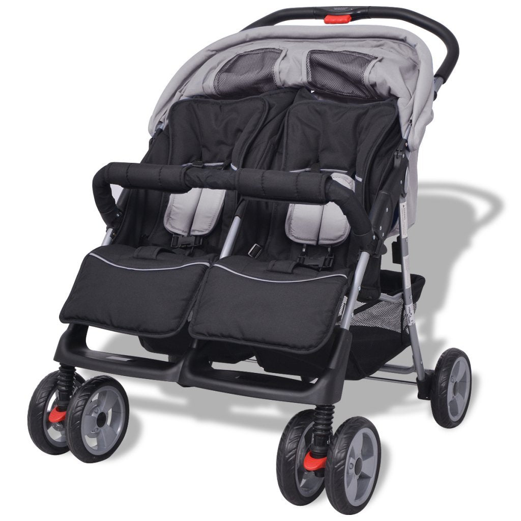 Festnight Klappbar Baby Zwillingswagen Zwillingskinderwagen Kinderwagen aus Stahl + Oxfordgewebe gee