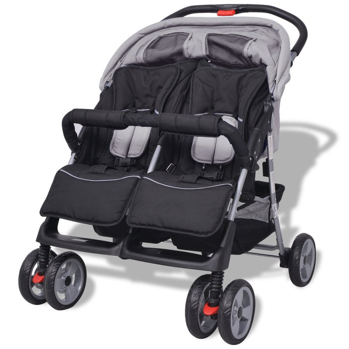 Festnight Klappbar Baby Zwillingswagen Zwillingskinderwagen Kinderwagen aus Stahl + Oxfordgewebe gee