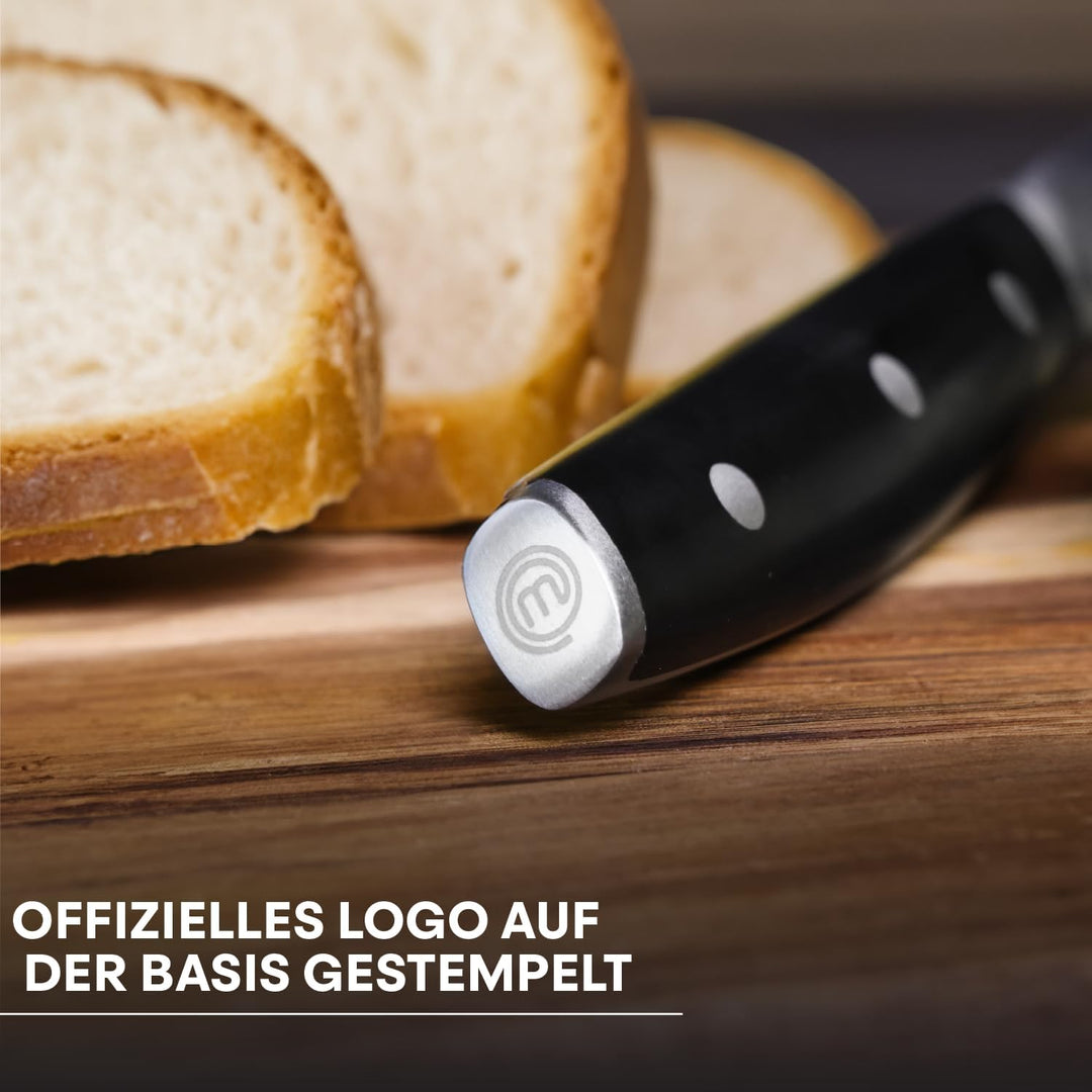MasterChef Brotmesser, Kochmesser Profi Messer aus Kohlenstoffreichem Edelstahl, Dreifach Vernietete