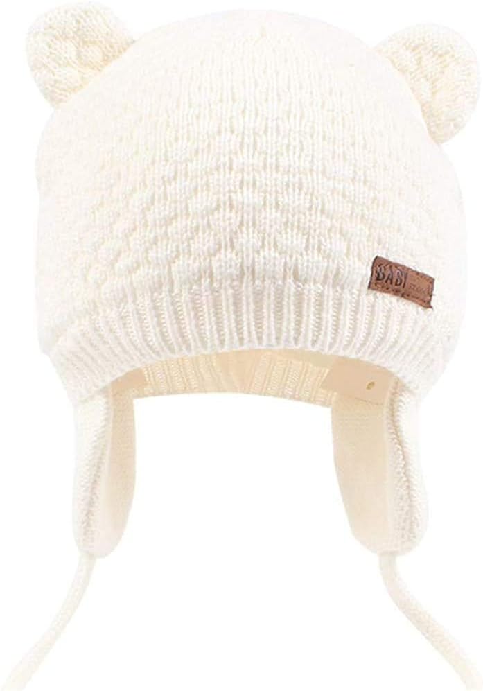 DRESHOW Unisex Baby Mütze Süsser Bär Kleinkind Earflap Beanie Warm für Herbst Wintermütze Grey &amp; Whi