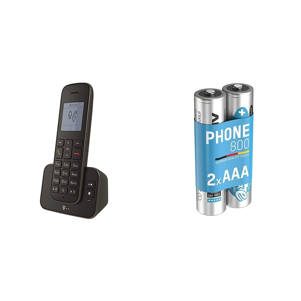Telekom Sinus A207 Schnurlostelefon (mit Anrufbeantworter) schwarz & ANSMANN Telefon Akku AAA 800 mA