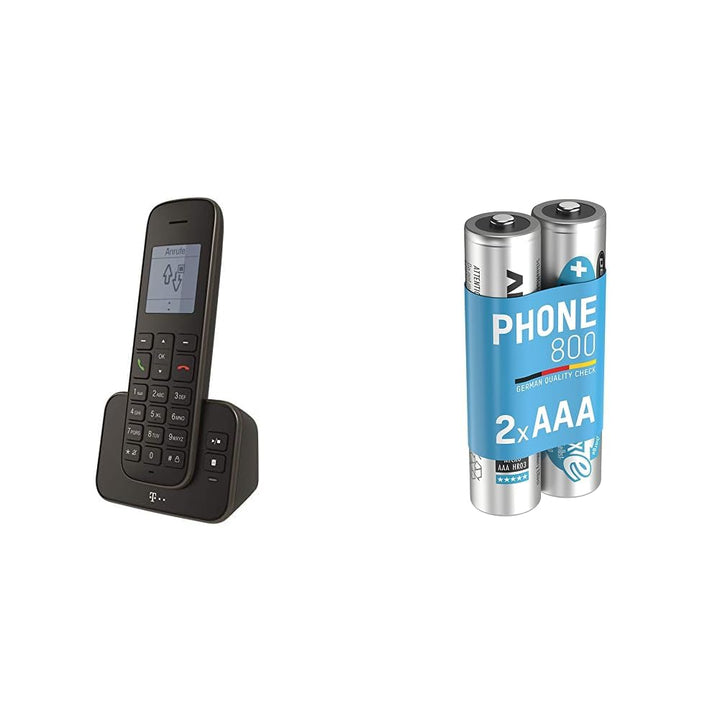 Telekom Sinus A207 Schnurlostelefon (mit Anrufbeantworter) schwarz & ANSMANN Telefon Akku AAA 800 mA