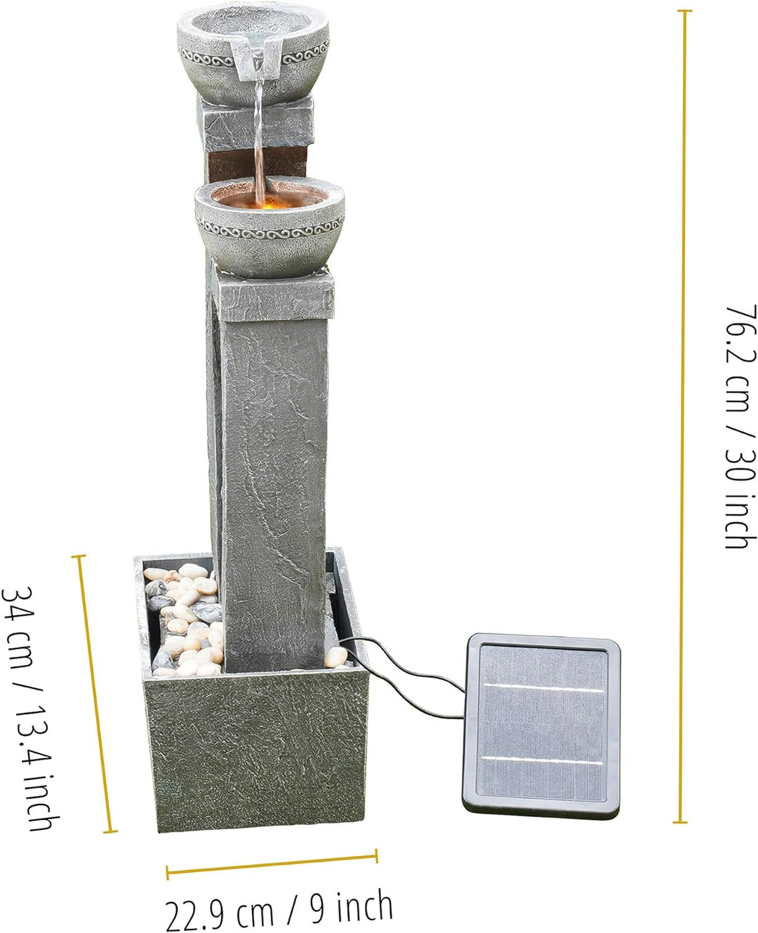 Teamson Home Garden & Outdoor Solarbetriebenes Wasserspiel mit Lichtern, kaskadierendem Springbrunne