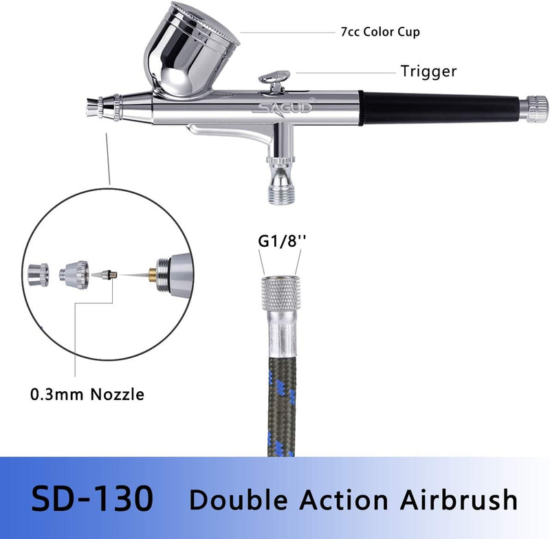Sagud Mini Airbrush Kit mit tragbarem Airbrush Kompressor Schwerkraft gespeist mit doppeltwirkender