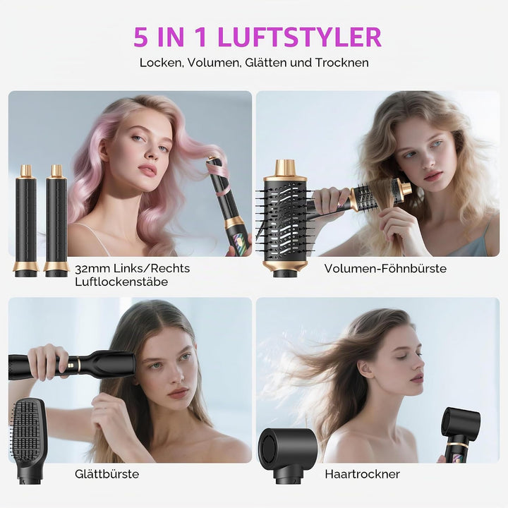 UKLISS Airstyler 5 in 1 Hairstyler Set, Pro Föhnbürste Set, Ionen Haartrockner Haarstyler mit 32mm A