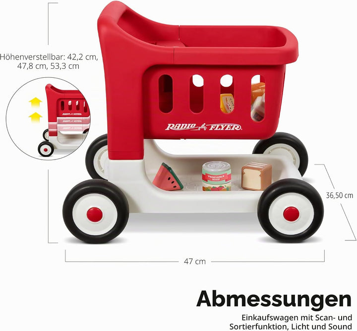 Radio Flyer Scan & Sort Einkaufswagen mit Lichtern und Geräuschen, Rutschspielzeug, Roter Spielzeug-