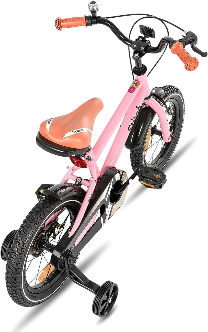 STITCH Kinderfahrrad für 3-9 Jahre Mädchen & Jungen, 14/16/18 Zoll Kinderfahrrad mit Stabilisatoren