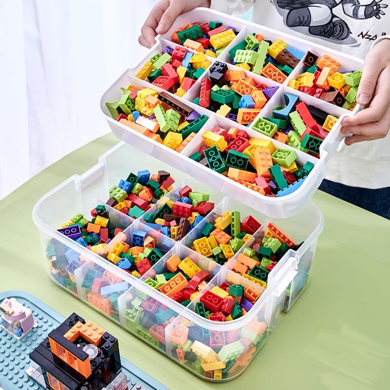Dreifach Aufbewahrungsbox für Lego Bausteine Ablagefächer Stapelbar Kisten Spielzeug Aufbewahrung mi