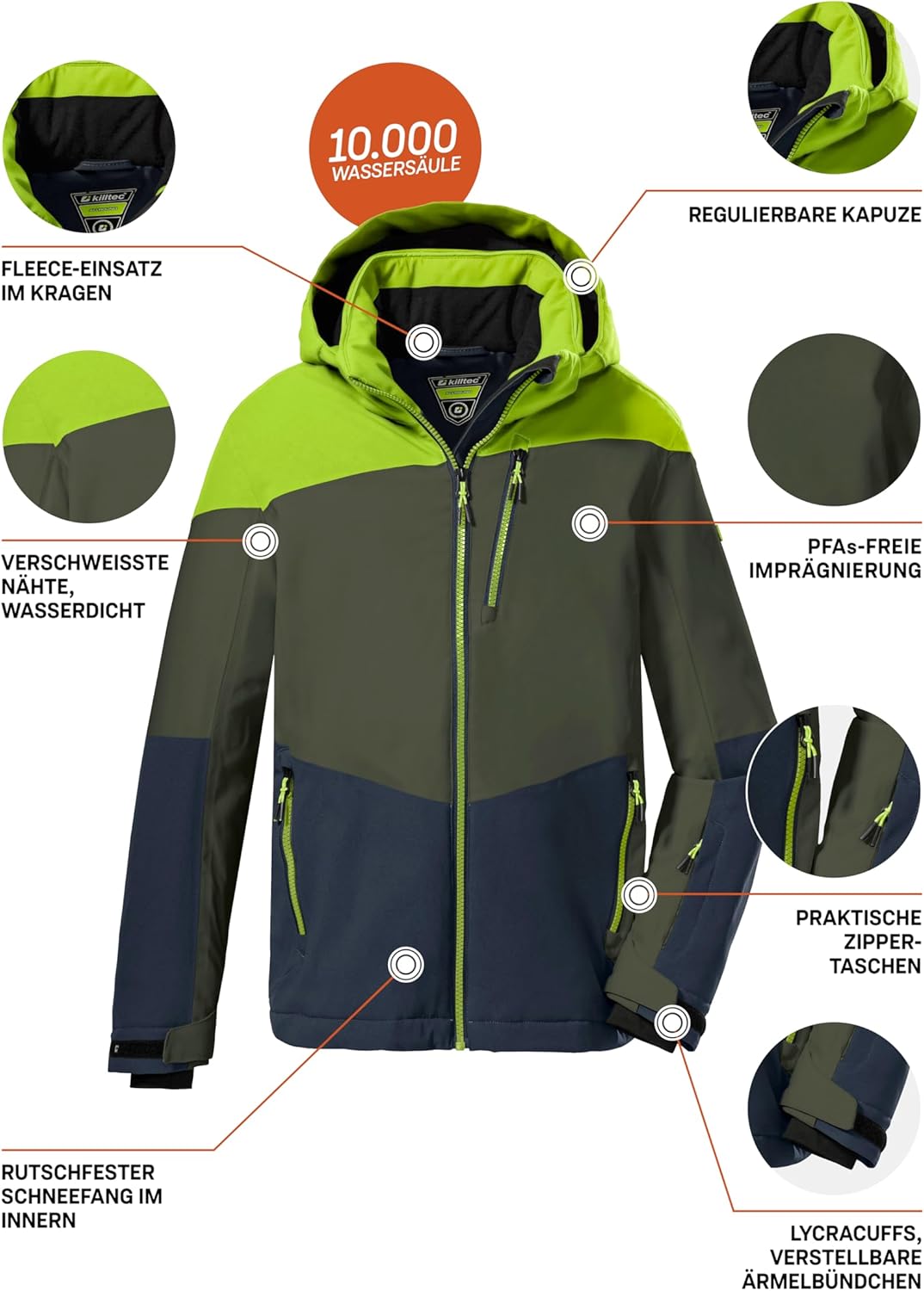 Killtec Jungen Ksw 161 Bys Ski Jckt Skijacke/Funktionsjacke mit Kapuze und Schneefang 128 apfel, 128