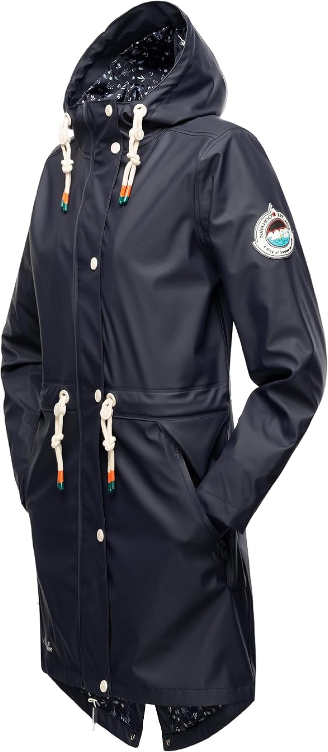 Navahoo Damen Übergangsjacke Regenmantel wasserdicht lang mit Kapuze Tropical Stormoo XS-3XL XS Navy