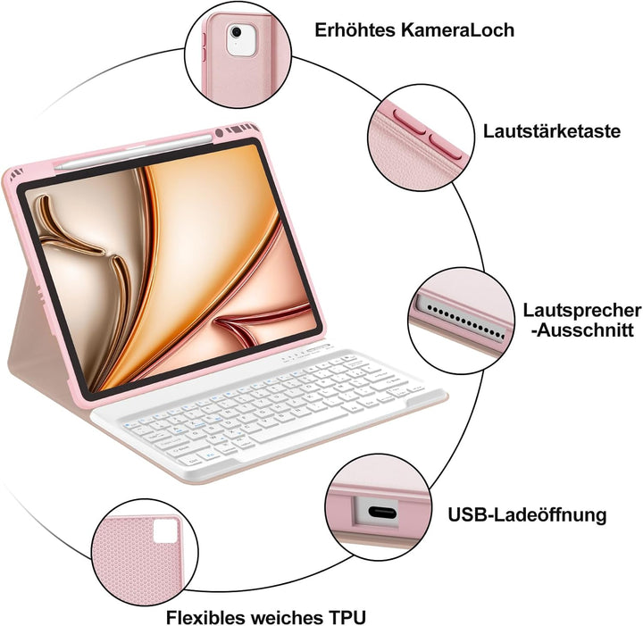 IVEOPPE Hülle mit Tastatur für iPad Air 13 Zoll 2025 M3/2024 M2, Deutsches QWERTZ Layout, Bluetooth