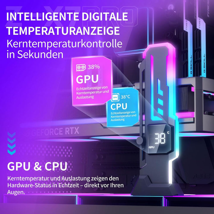 X7-Pro Grafikkarten-Halterung mit CPU/GPU-Display, ARGB, Schwarz