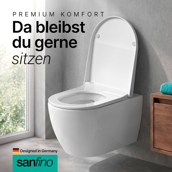 WC Sitz D Form mit Absenkautomatik | Toilettendeckel Weiss