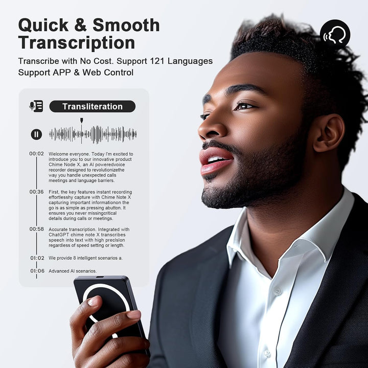 KI Digitales Diktiergerät, 64GB AI Voice Recorder, AI Zusammenfassung durch ChatGPT, Echtzeit Überse