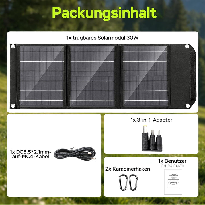 MARBERO 30W Solarladegerät faltbares Solarl Ladegerät für tragbare Kraftwerksgeneratoren Solarmodul