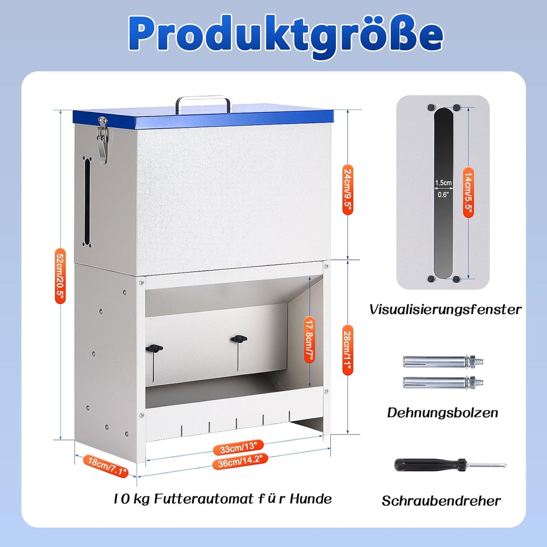 Automatischer Hundefütter für grosse Hunde im Freien 10kg Hundefütterspender Verzinkte Fütterung Met