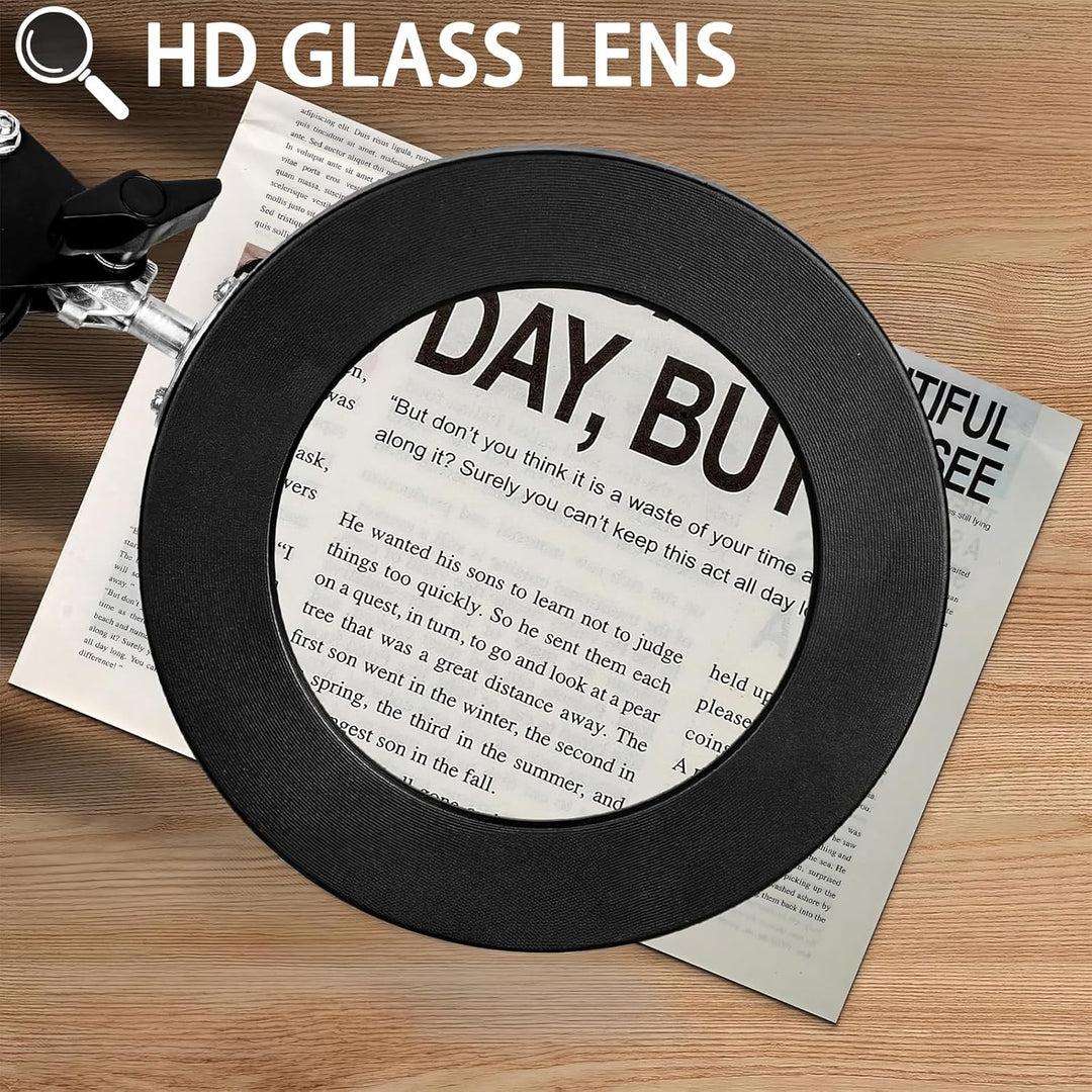 15X Magnifying Glass with Light, LED Desk Lamp with Base and Clamp, 3 Color Modes, 10 Brightness, 72