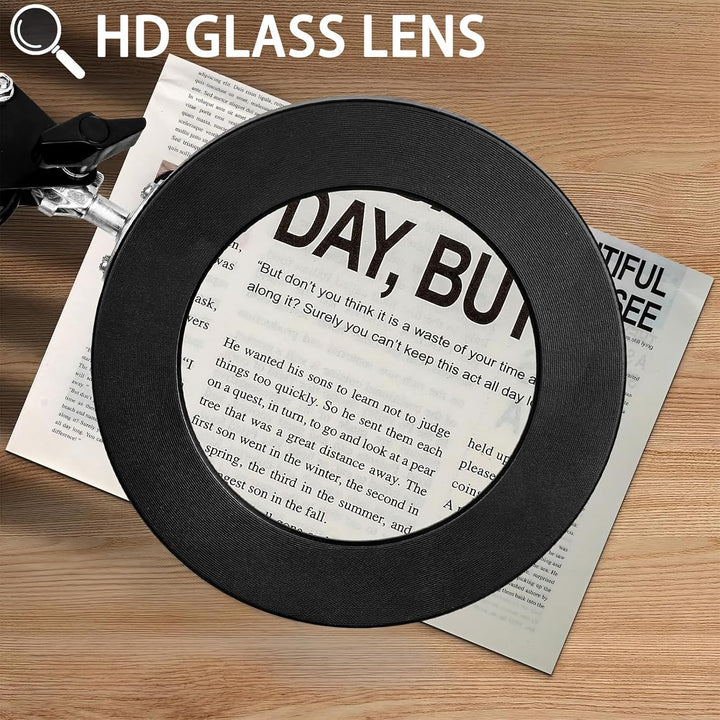 15X Magnifying Glass with Light, LED Desk Lamp with Base and Clamp, 3 Color Modes, 10 Brightness, 72