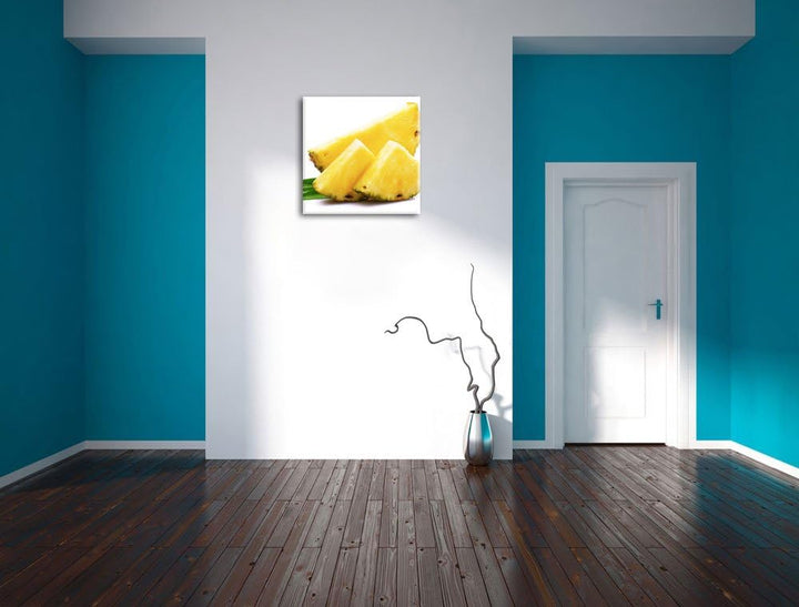 Saftige Ananasscheiben, Format: 70x70 auf Leinwand, XXL riesige Bilder fertig gerahmt mit Keilrahmen