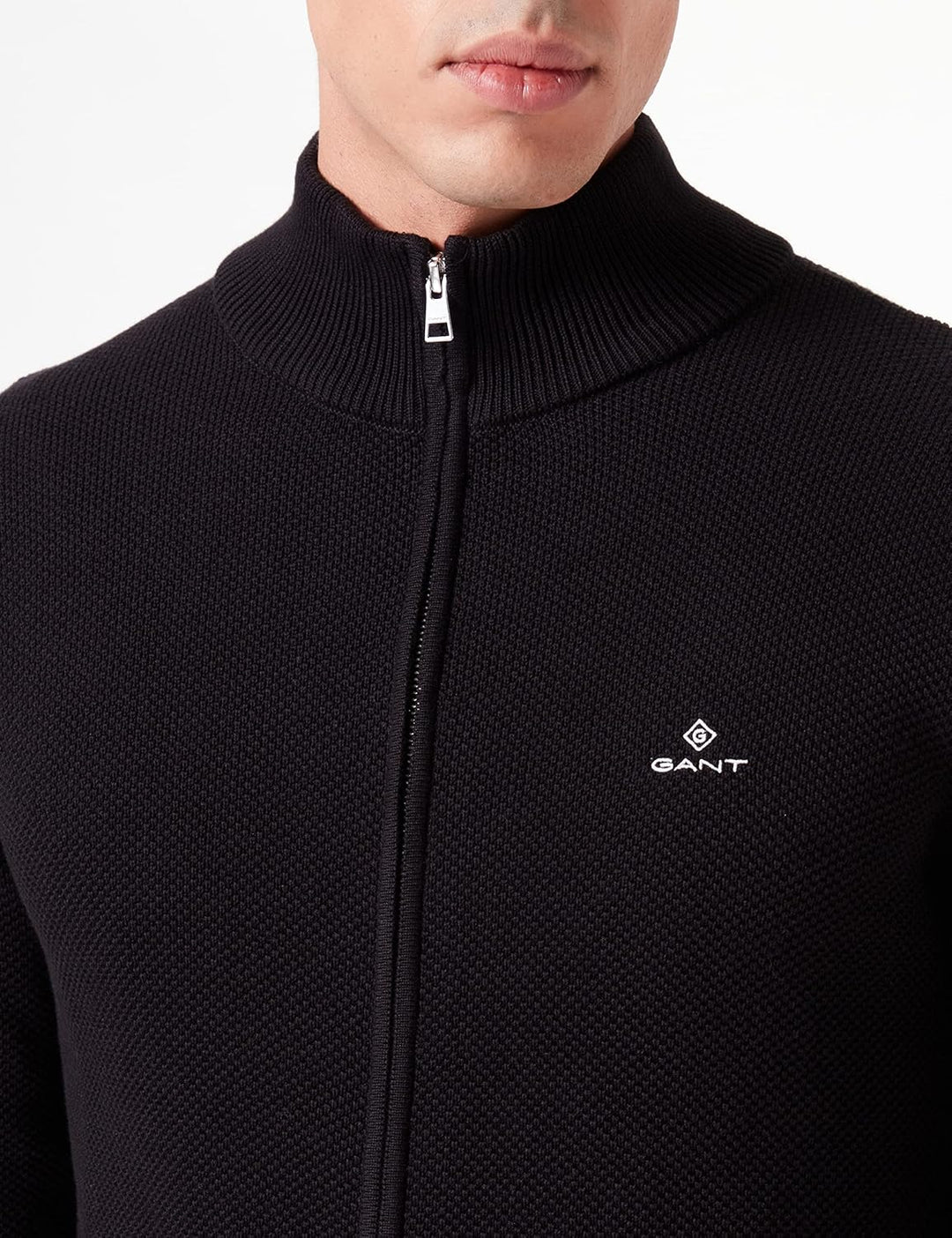 GANT Herren Casual Cotton Zip Cardigan Strickjacke M Schwarz, M Schwarz