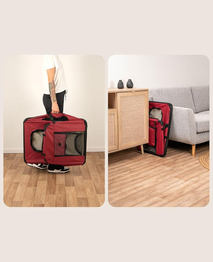 lionto Hundetransportbox faltbar für Reise &amp; Auto, 101x69x70 cm, stabile Transportbox mit Tragegriff