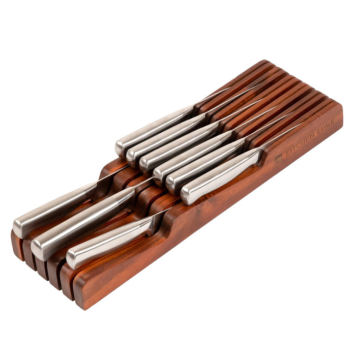 KitchenEdge Messerblock-Organizer aus Akazienholz – für 5 lange + 6 kurze Messer (nicht enthalten),