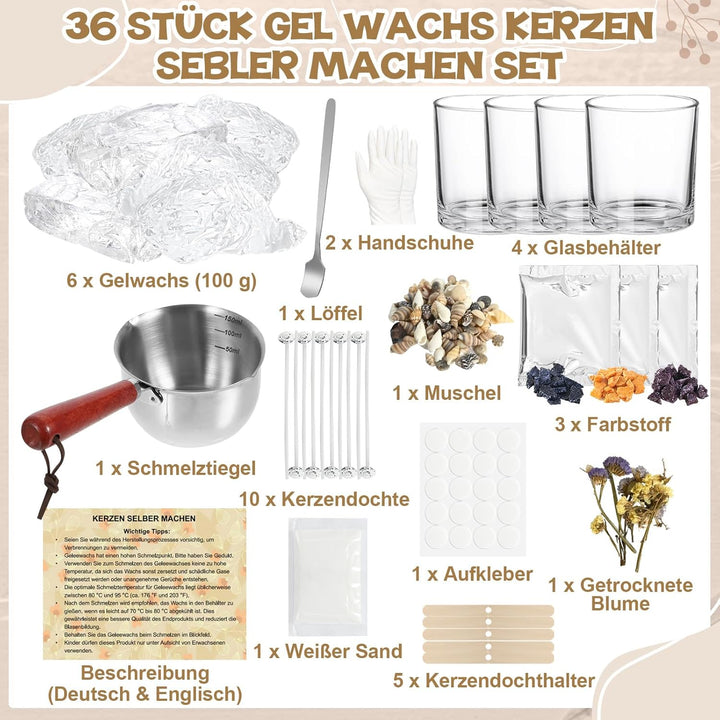 Vezerd Kerzen Selber Machen Set, Kreativ DIY Gelee Wachs Kerzenherstellung Kit, Candle Making Kit Ba