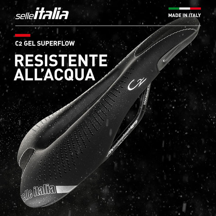 Selle Italia - Sattel für Rennrad C2 Gel Flow, Rail Manganese Rohr Ø7, Sattel Road Gran Turismo Fase