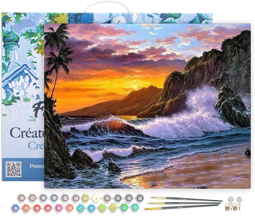 Figured'Art Malen Nach Zahlen Erwachsene Mit Rahmen Klippe und Wellen - Paint by Numbers Basteln DIY