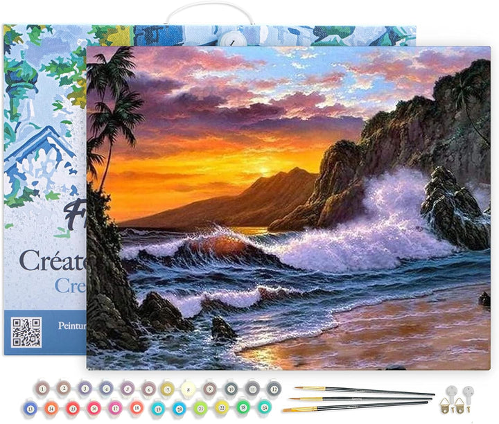 Figured'Art Malen Nach Zahlen Erwachsene Mit Rahmen Klippe und Wellen - Paint by Numbers Basteln DIY