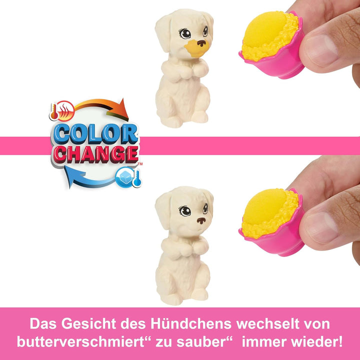 Barbie-Puppe und Spielset mit 2 Spielzeughunden und mehr als 10 Zubehörteilen, Welpen-Pyjama-Party m