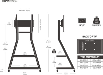 FITUEYES Design TV Ständer Rollbar, Mobiler TV Stand mit Rollen für 32 40 43 55 65 Zoll Flach & Curv