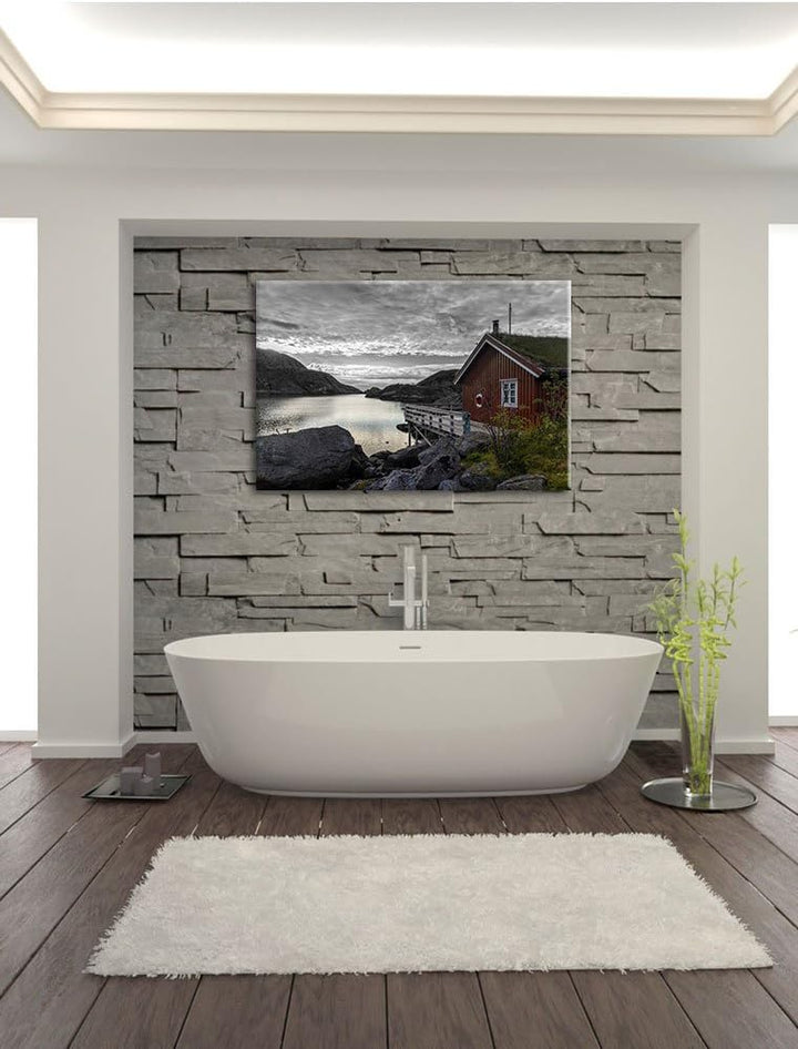 Pixxprint Sonnenaufgang am Fjord Norwegens B&W Detail, Format: 100x70 auf Leinwand, 100x70