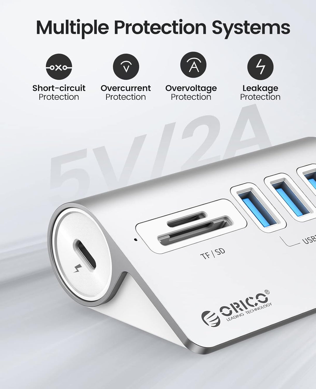 ORICO USB C Hub, USB 3.2 GEN 1 Hub mit TF/SD Kartenleser, 3 USB A Ports, 5 Gbps USB Verteiler, 0.5M