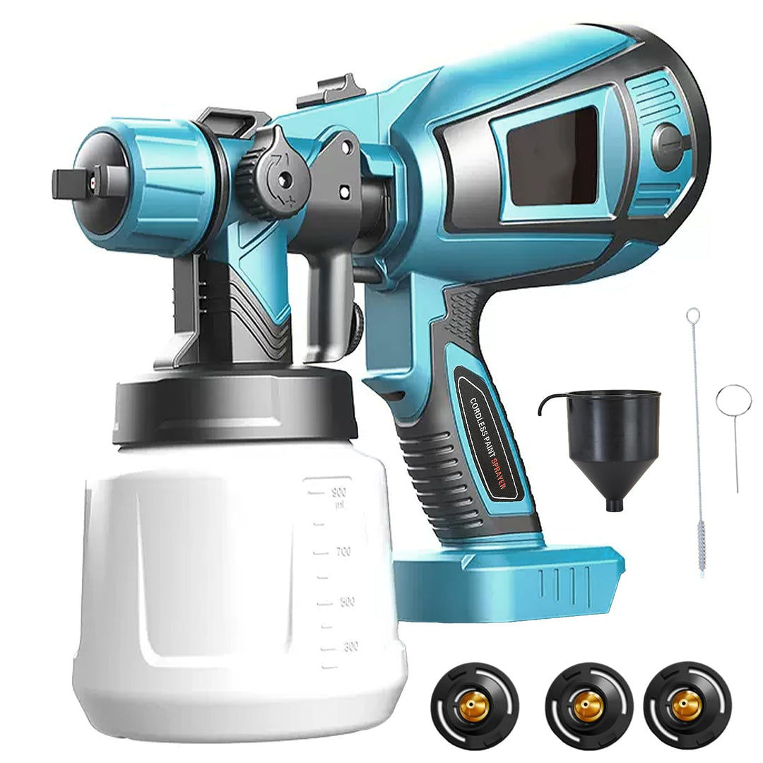 Akku-Farbsprühsystem für Makita 18V Akku, 1000ml Behälter Farbsprühgerät, mit 3 Düsen und 3 Spritzmu