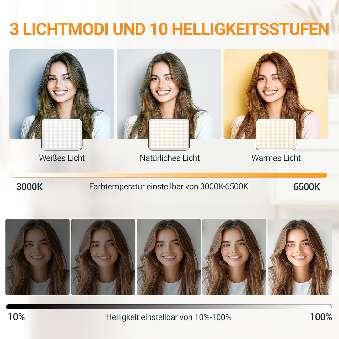 Handy Licht, 128 LED Magnetisches Selfie Licht mit 3 Lichtmodi und 10 Stufen Helligkeit, 3000-6500K