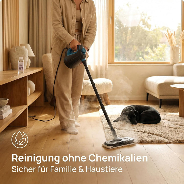 2-in-1 Dampfreiniger – 15 Sek. Aufheizzeit – 30 Min. Dauerbetrieb – Inkl. 12 Zubehörteilen &amp; 3 Duftm